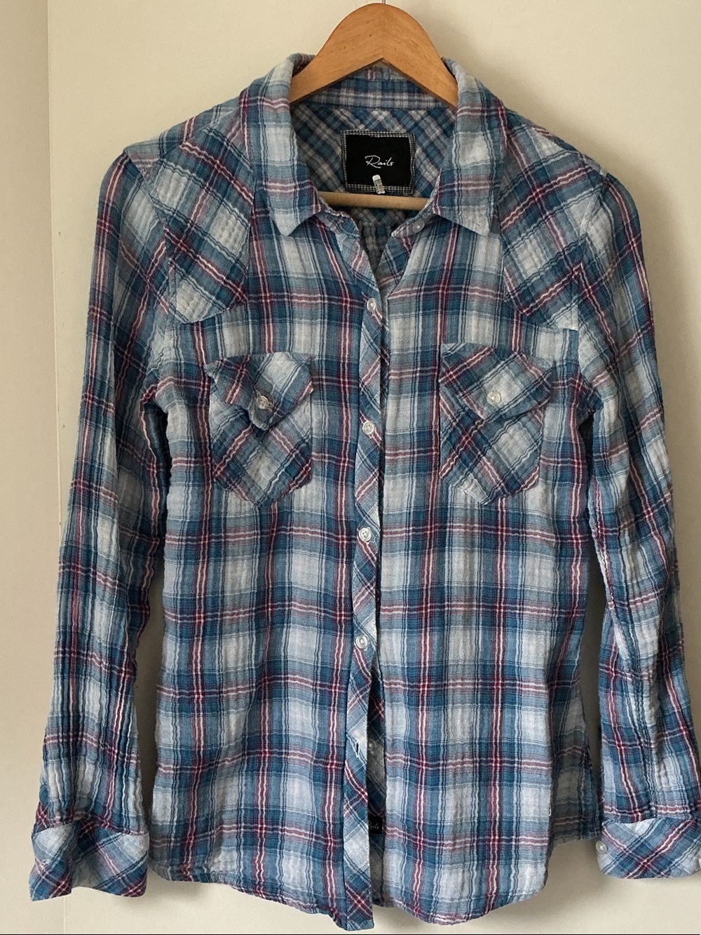 RAILS Cotton Gauze Casual Blue Plaid Button-Up Shirt - Men's